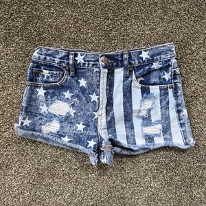 refuge Star & Stripe Distressed Denim Shorts - Blue